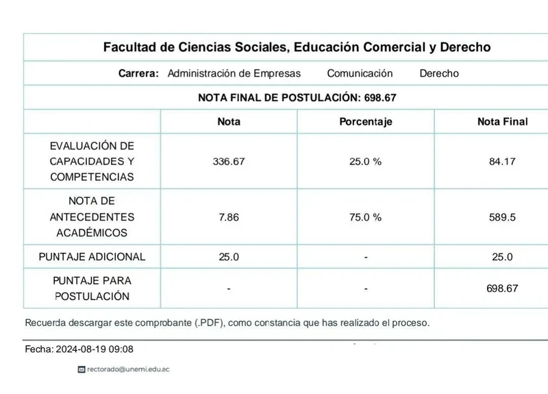 Cómo Calcular la Nota de Postulación UNEMI