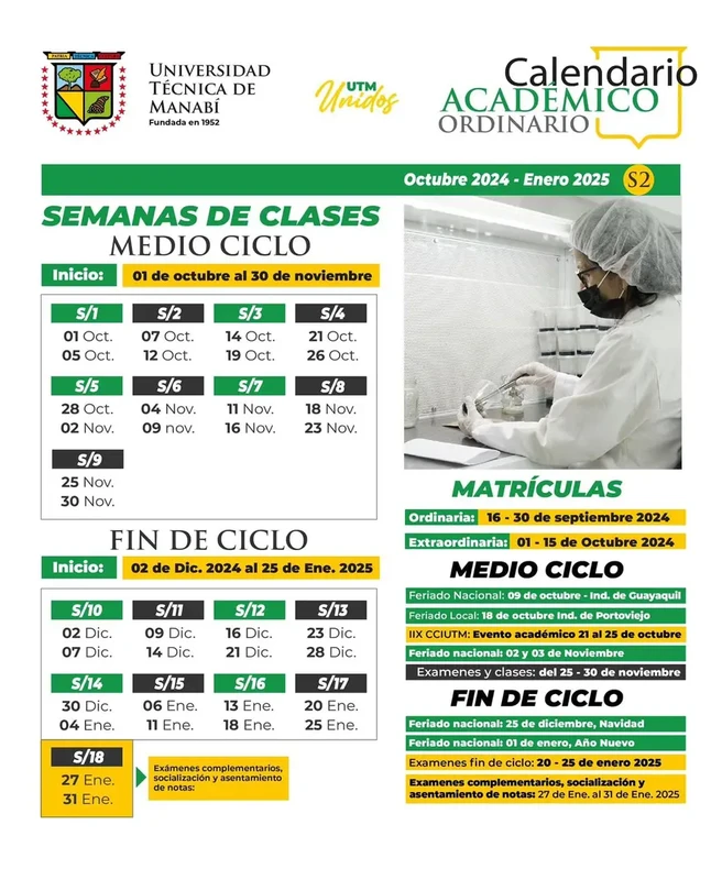 Calendario Académico Ordinario UTM 2S 2024-2025