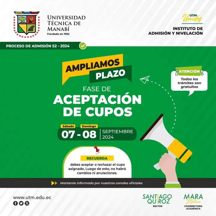 Ampliación del Plazo para Aceptación de Cupos UTM 2024