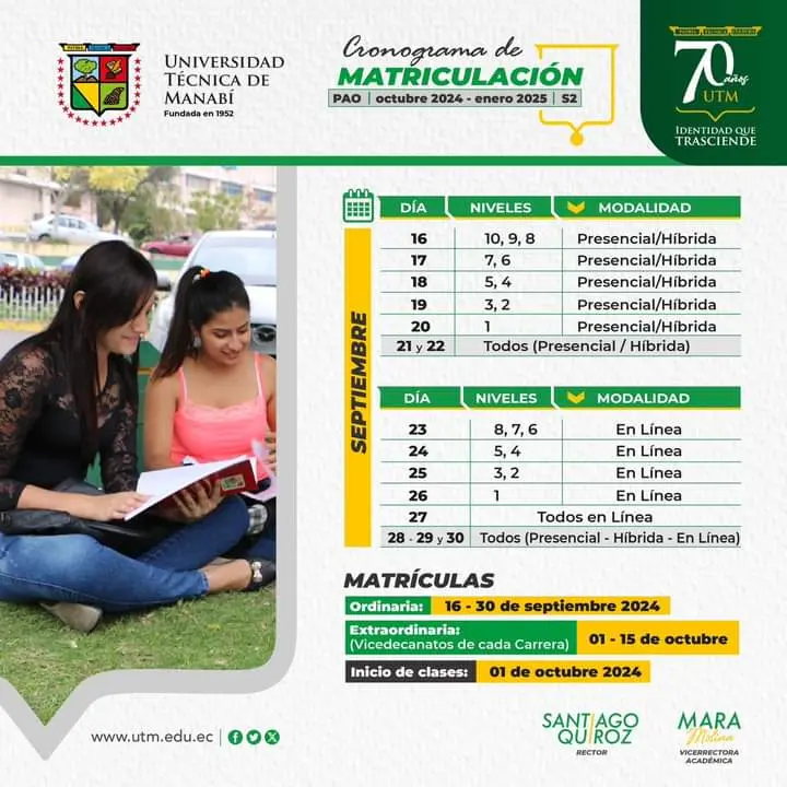 Cronograma de Matriculación UTM 2024 2S