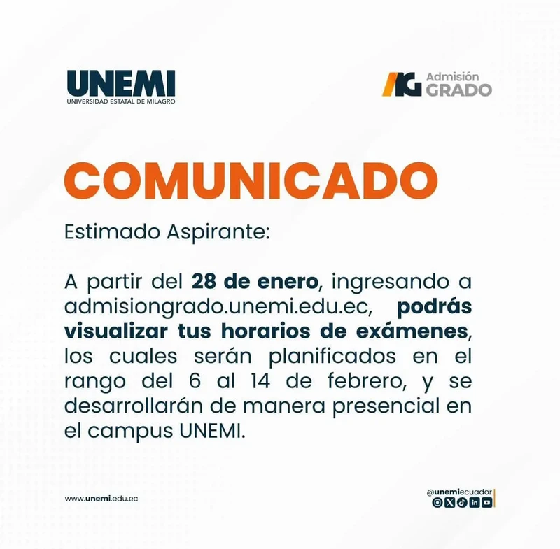 Horarios para Exámenes UNEMI 2025 1S