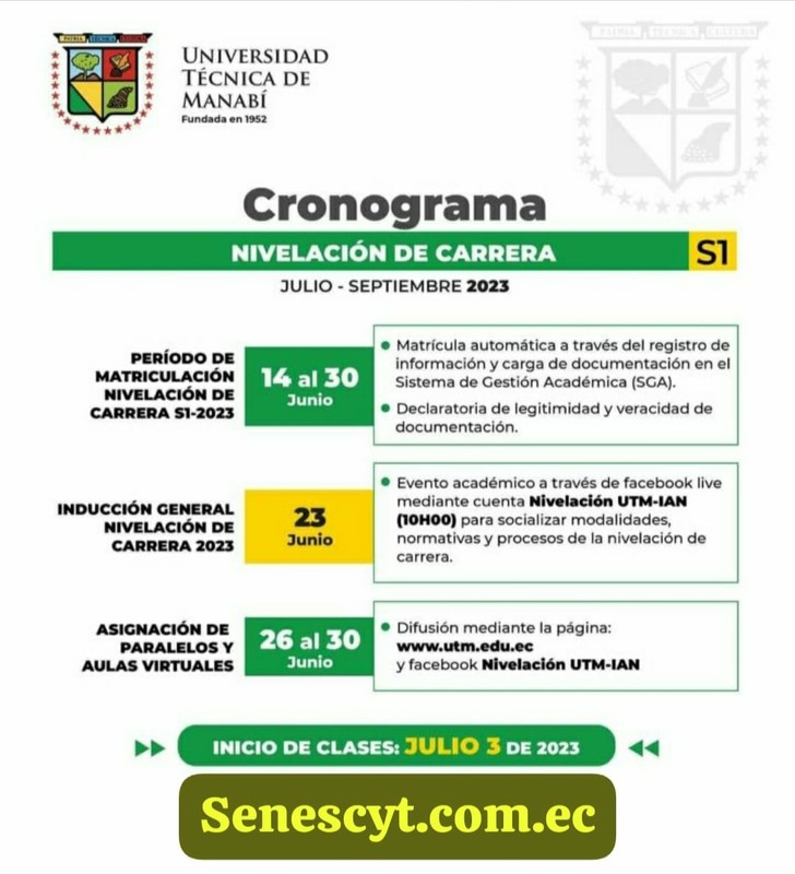 Cronograma de Matriculación y Nivelación de Carrera en la Universidad Técnica de Manabí