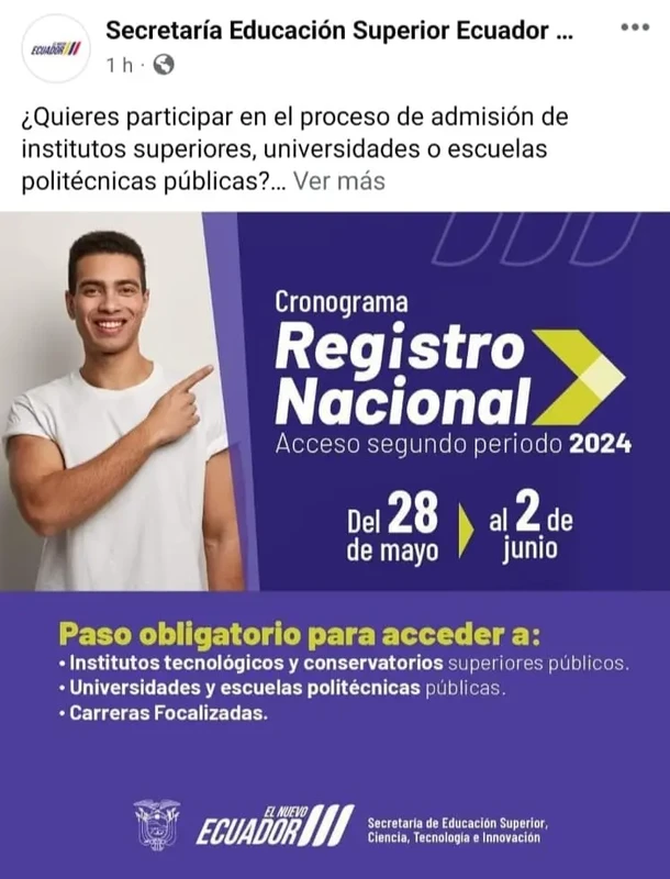 Fechas Oficiales para el Registro Nacional: Segundo Periodo del 28 de Mayo al 2 de Junio