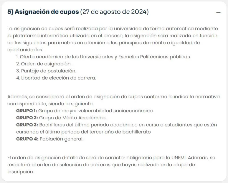 Asignación de Cupos UNEMI 2024 - 27 de Agosto