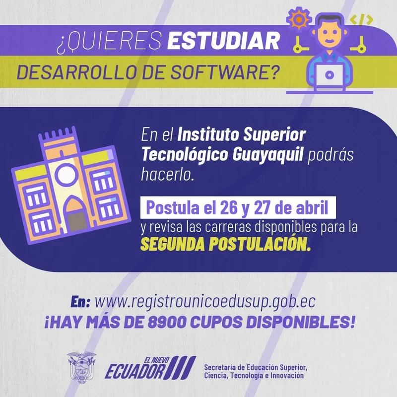 Estudia Desarrollo de Software en el Instituto Superior Tecnológico de Guayaquil 2024 1S