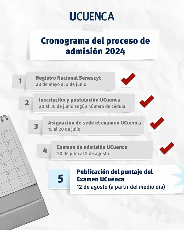 Fecha de Publicación del Puntaje del Examen UCuenca 2024