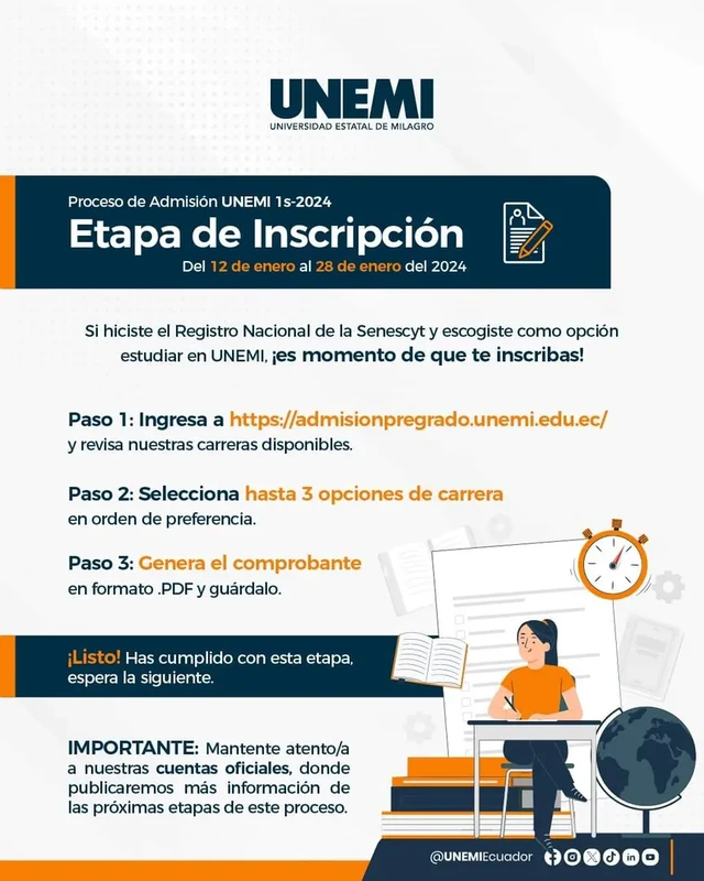 UNEMI - Fecha oficial de inscripción 1s 2024