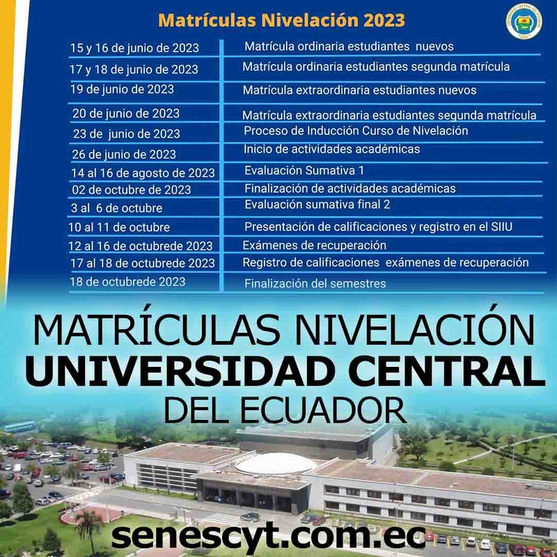 Matrículas para Estudiantes de Nivelación en la Universidad Central del Ecuador
