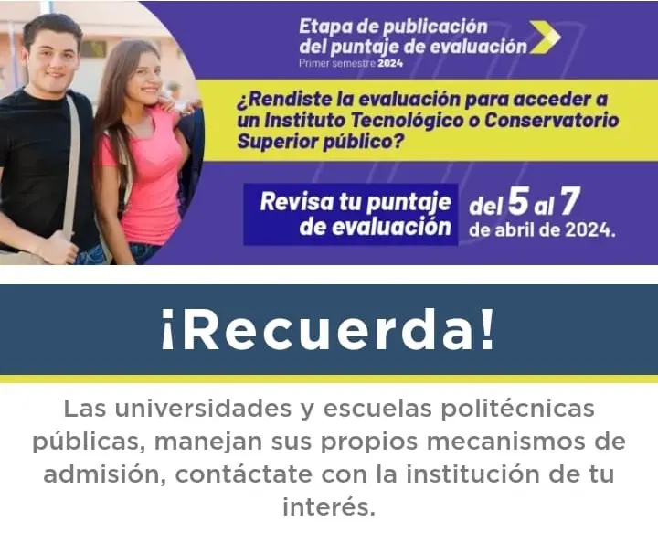 Puntaje de Postulación para Institutos y Conservatorios Públicos: 5-7 de Abril de 2024