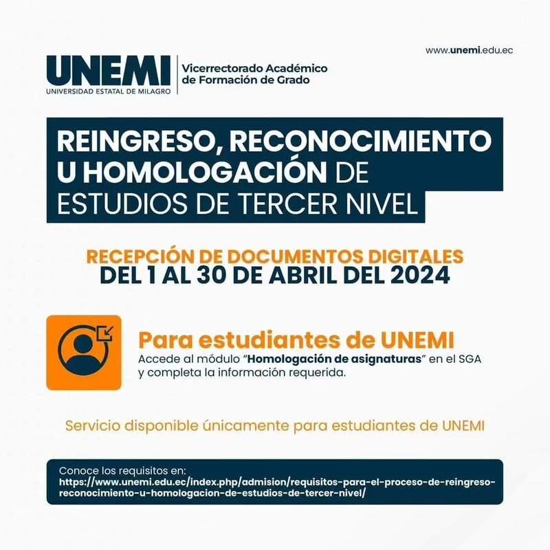 Reingreso, Reconocimiento o Homologación de Estudios de Tercer Nivel - UNEMI 1S 2024