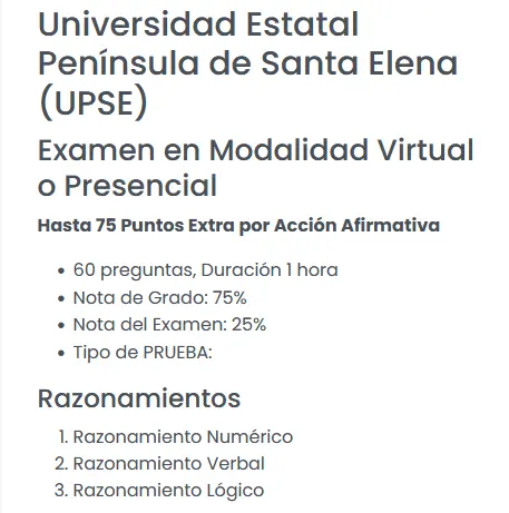 Temario Universidad Estatal Península de Santa Elena (UPSE) 2024 2S