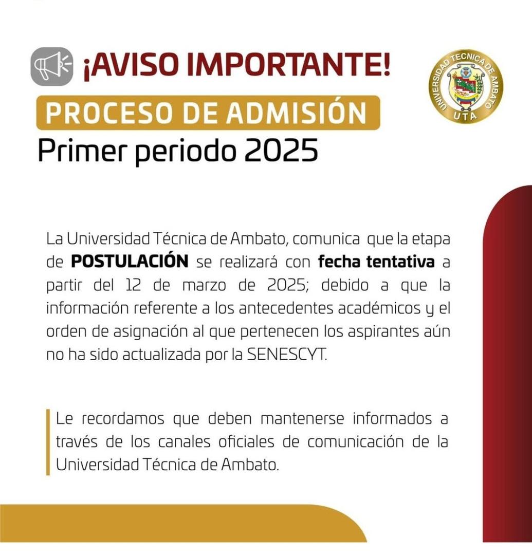 Etapa de Postulación Primer Periodo 2025 1s - Universidad Técnica de Ambato