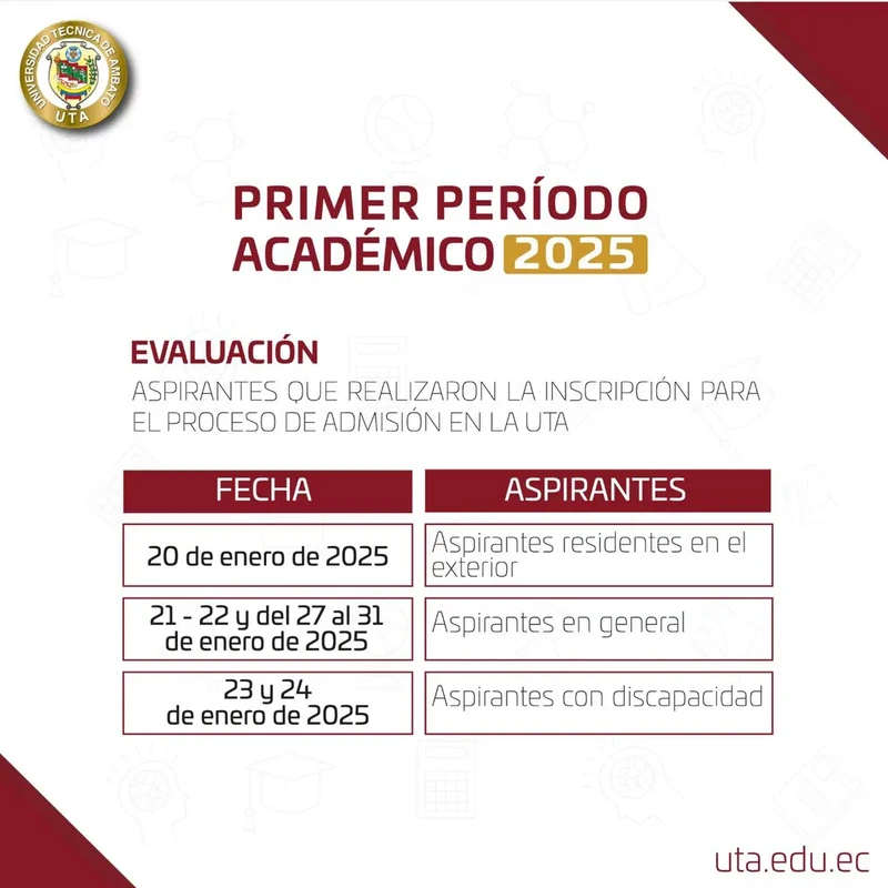 Fechas para Evaluación en la Universidad Técnica de Ambato (UTA) | 2025 1S