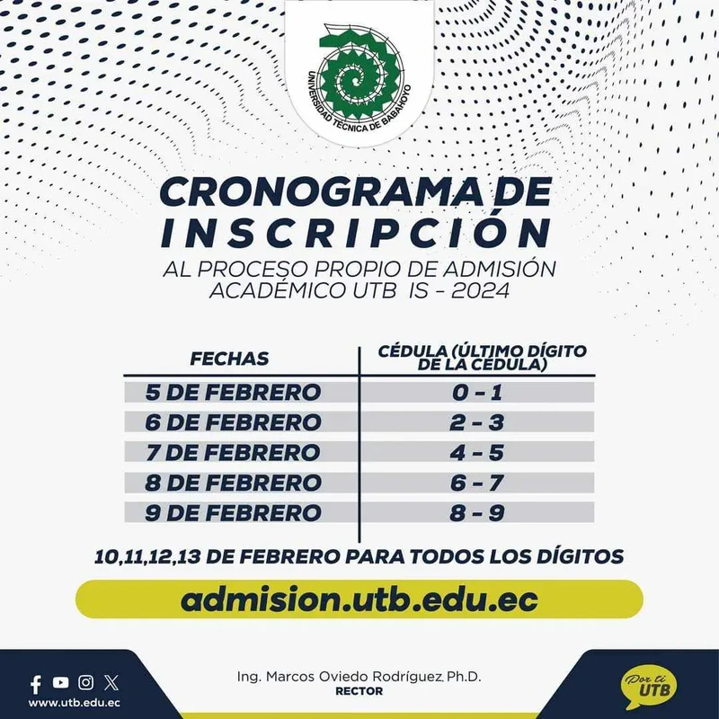 Cronograma de Inscripción - Universidad Técnica de Babahoyo